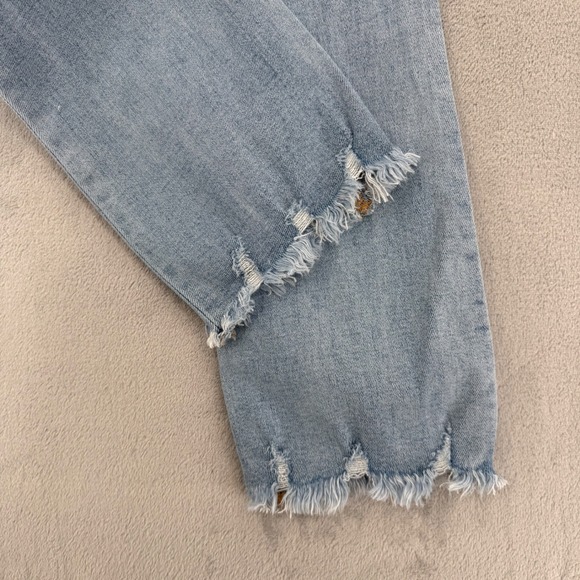 Vervet Los Angeles Crossover Waist Flare Jeans Light Wash Distressed Raw Hem 24 - Picture 11 of 13